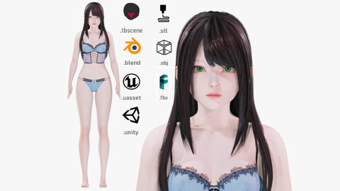 Lingerie clothes 0005 - Rigged -Unreal - Unity - Blender - Animated - Realistic Female Character