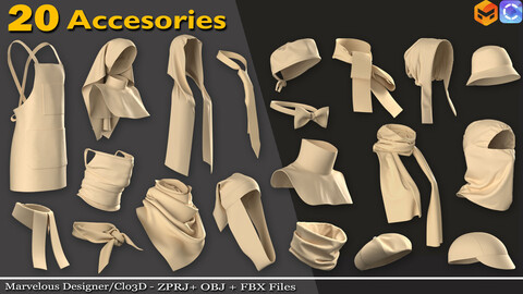 20 Accessories - 85% off | Marvelous Designer/Clo3d (ZPRJ) + OBJ + FBX