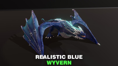 Realistic Blue Wyvern Animated Game-ready Low-poly 3D Model