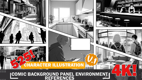 525 Comic Background Panel Environment: Diverse Comic Background Reference & Intricate Design Art V1 4K