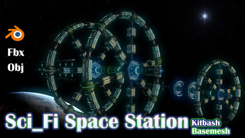 Sci-fi Space Station  Kit bash + Base mesh + 4k Texture (Game Ready ) Vol.07