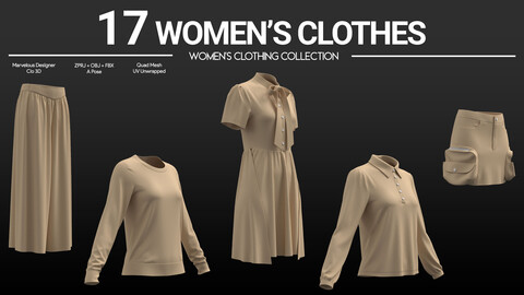 17 Women’s Clothes . Marvelous / CLO Project Files + OBJ + FBX