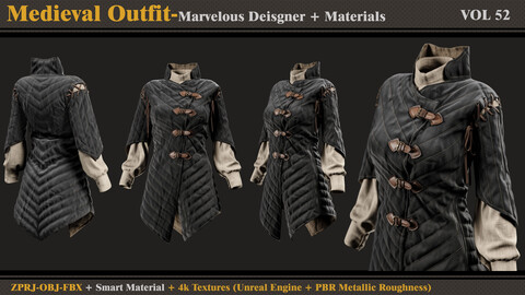 Medieval Outfit- MD/Clo3d + Smart Material + 4K Textures + OBJ + FBX (vol 52)