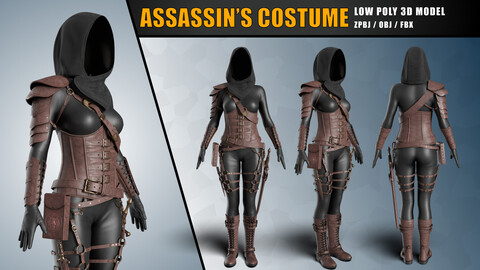 Assassins Costume - Low Poly 3D Model - PBR Textures - Full Pack