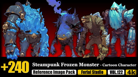 240 Steampunk Frozen Monster - Cartoon Character Reference Image Pack v.122 |4K|