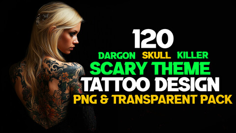 120 Scary Theme - Tattoo Design and Print Art( PNG Files )-4K- High Quality