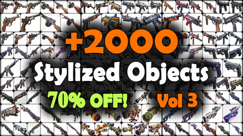 2000 Stylized Objects (Guns and Explosives) Reference Pack | MEGA Bundle | 4K | v.3