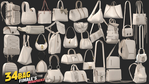 34models of bag fimale's megapack 85%off/ marvelous & clo3d / OBJ / FBX "Only $3 for 24 hours."!!