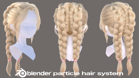 Twin French braid hairstyle-Blender particle hair