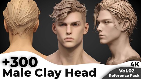 +300 Male Clay Head Sculpt Reference Images(4k)