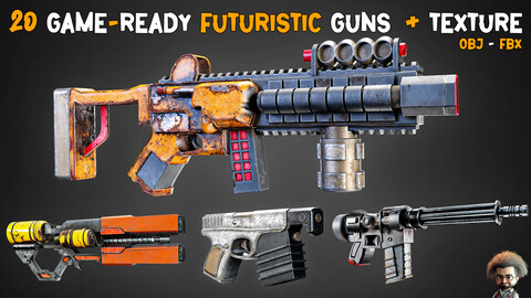 20 Game-Ready Futuristic Guns + Texture - Vol 10