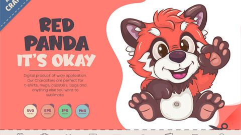 Cartoon Red Panda, it's okay. T-Shirt, PNG, SVG.