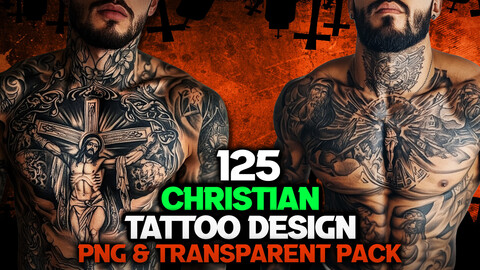 125 Christian Illustration- Tattoo Design and Print Art( PNG Files )-4K- High Quality