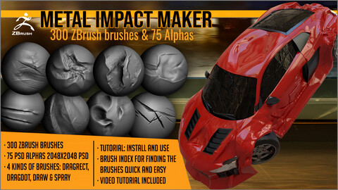 Metal Impact Maker 300 ZBrush brushes and 75 alphas