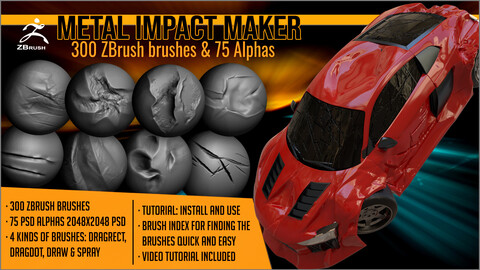 Metal Impact Maker 300 ZBrush brushes and 75 alphas