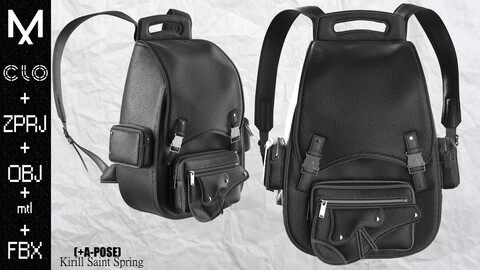 Leather Backpack Marvelous designer/Clo3d OBJ mtl FBX ZPRJ +A-POSE