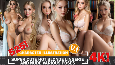 525 Super Cute Hot Blonde Lingerie and Nude Poses Diverse Poses Outfit Reference Art V1 4K