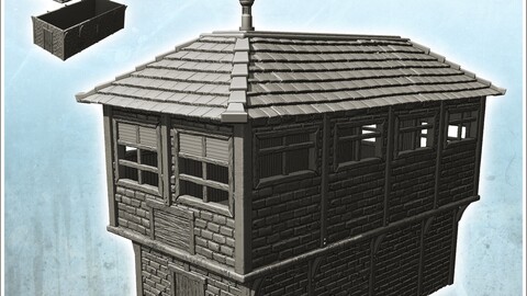 Two-storey rectangular brick building with slate roof and wooden beams (17) | STL for 3D Printing Printer | Hard Surface