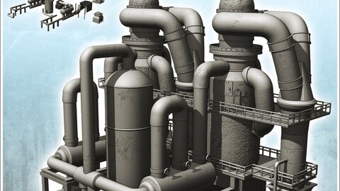 Large industrial refinery with pipe and vessel systems (19) | STL for 3D Printing Printer | Hard Surface