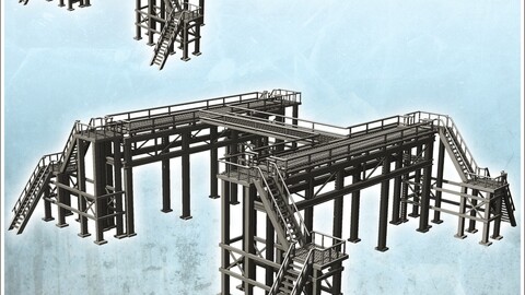 Large modern metal industrial platform with multiple stairs (33) | STL for 3D Printing Printer | Hard Surface