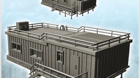 Modern industrial prefab house with staircase and ventilation system (35) | STL for 3D Printing Printer | Hard Surface