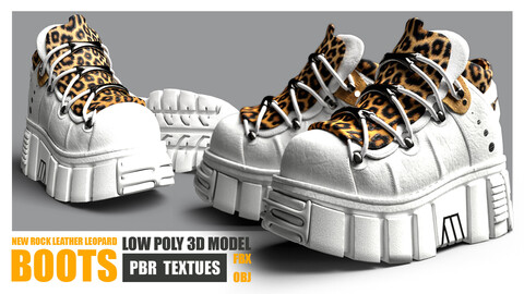 New rock leather leopard Boots Low Poly PBR Textures