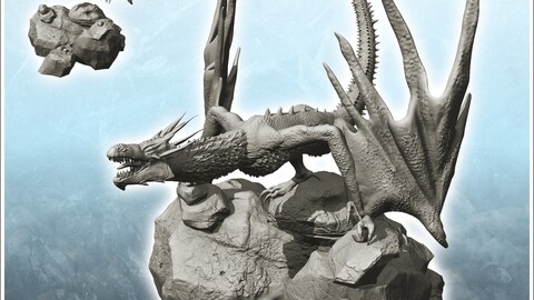 Vociferous dragon on rock (3) | STL for 3D Printing Printer | Hard Surface