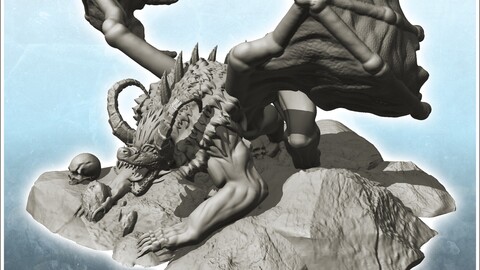 Dragon with mane on rock (4) | STL for 3D Printing Printer | Hard Surface