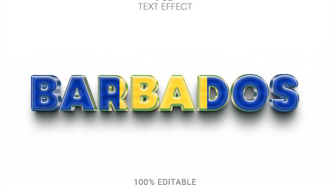 3D Barbados. PSD fully editable text effect. Layer style PSD mockup template