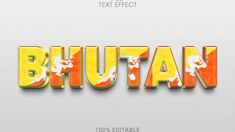 3D Bhutan. PSD fully editable text effect. Layer style PSD mockup template