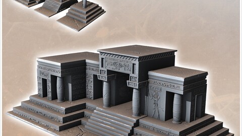 Desert building with wide access staircase and columns (12) | STL for 3D Printing