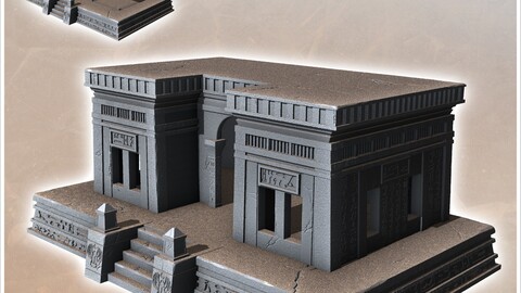 Flat-roofed desert public building on platform with access stairs (14) | STL for 3D Printing