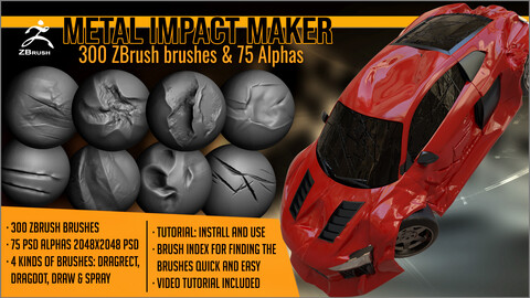 Metal Impact Maker 300 ZBrush brushes and 75 alphas