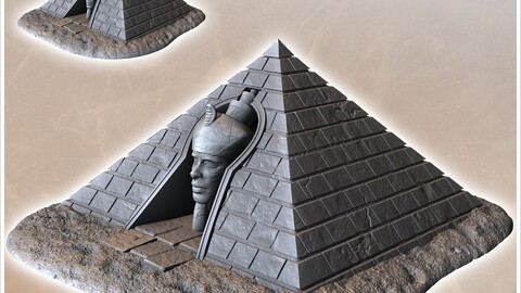 Egyptian Pyramid with Large Carved Pharaoh Statue (21) | STL for 3D Printing