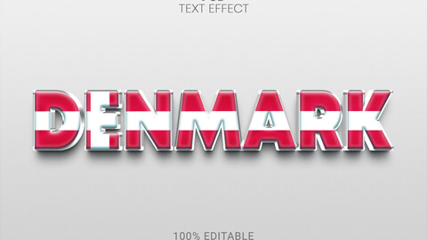 3D Denmark. PSD fully editable text effect. Layer style PSD mockup template