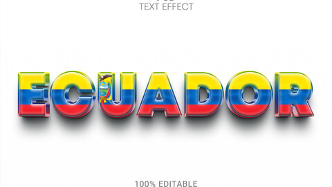 3D Ecuador. PSD fully editable text effect. Layer style PSD mockup template