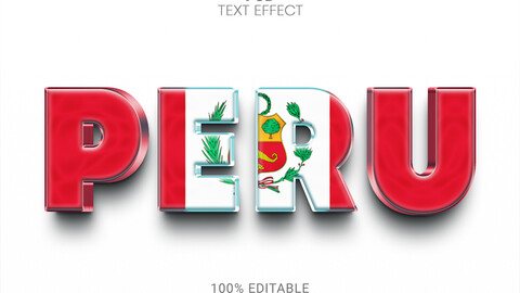 3D Peru. PSD fully editable text effect. Layer style PSD mockup template