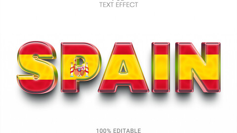 3D Spain. PSD fully editable text effect. Layer style PSD mockup template