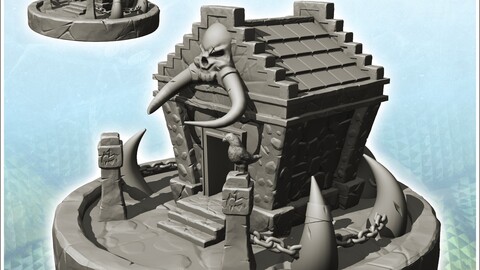 Stone chaos mausoleum with skull on base (10) | STL for 3D Printing