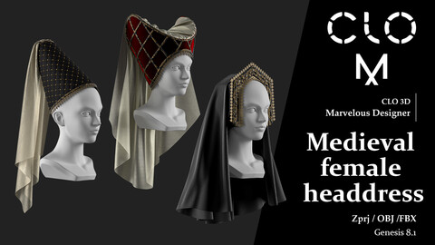 Medieval female headdress / Marvelous Designer/Clo3D project file + OBJ, FBX