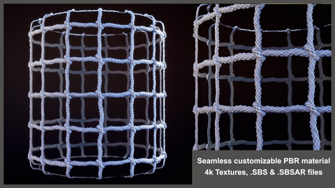 Seamless PBR stylized customizable net material textures (Substance, rope, netting, knitted)