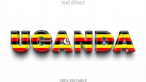 3D Uganda. PSD fully editable text effect. Layer style PSD mockup template