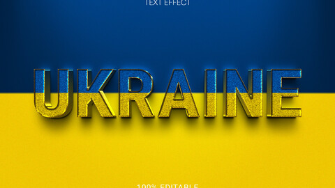 3D Ukraine. PSD fully editable text effect. Layer style PSD mockup template