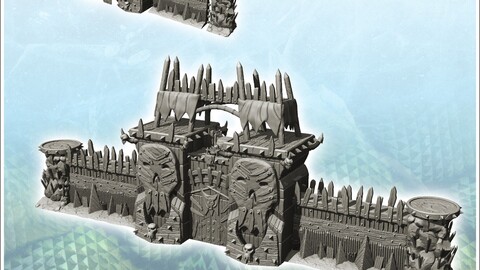 Great orc wall with shooting platforms and wooden battlements (2) | STL for 3D Printing