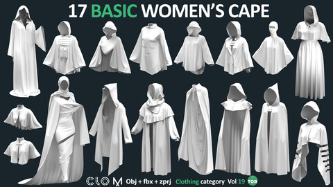 17 BASIC WOMEN'S CAPES / ZPRJ + OBJ + FBX / Marvelous + Clo3d