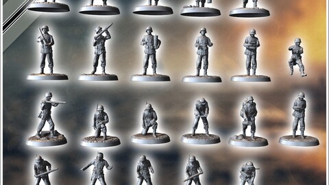 Set of 20 German WW2 artillery crews | STL for 3D Printing Printer | Hard Surface