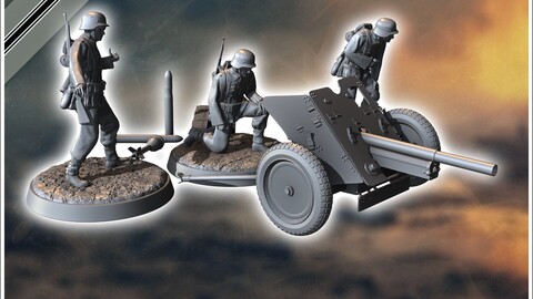 37 mm Pak 36 anti-tank gun (with 3 crews) | STL for 3D Printing Printer | Hard Surface