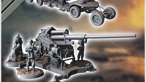 128 mm FlaK 40 heavy anti-aircraft gun (with 5 crews) | STL for 3D Printing Printer | Hard Surface