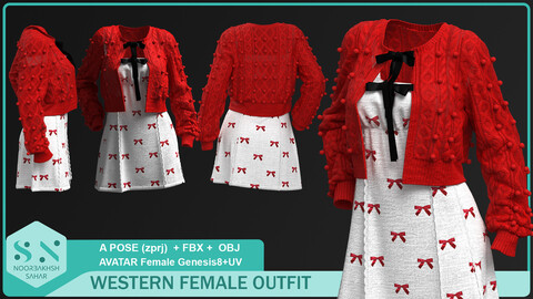 WESTERN VALENTINE FEMALE OUTFIT(CLO3D, MD PROJECTS (zprj)+OBJ+FBX+UV)