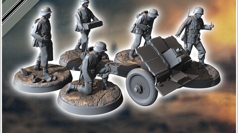 75 mm le.IG 18 infantry support gun (with 5 crews) | STL for 3D Printing Printer | Hard Surface